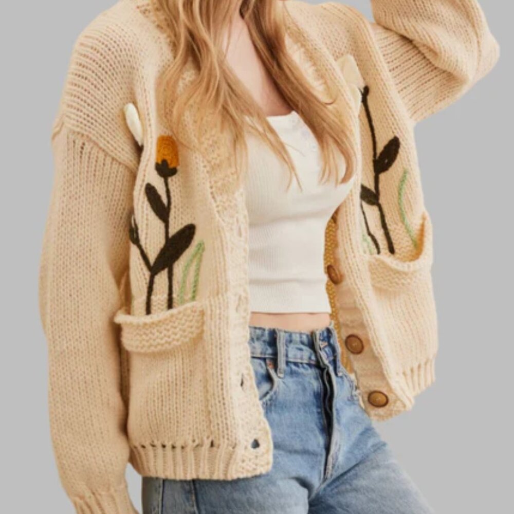NWT Bloom Where You're Planted Embroidered Knit Cardigan - Picture 3 of 4